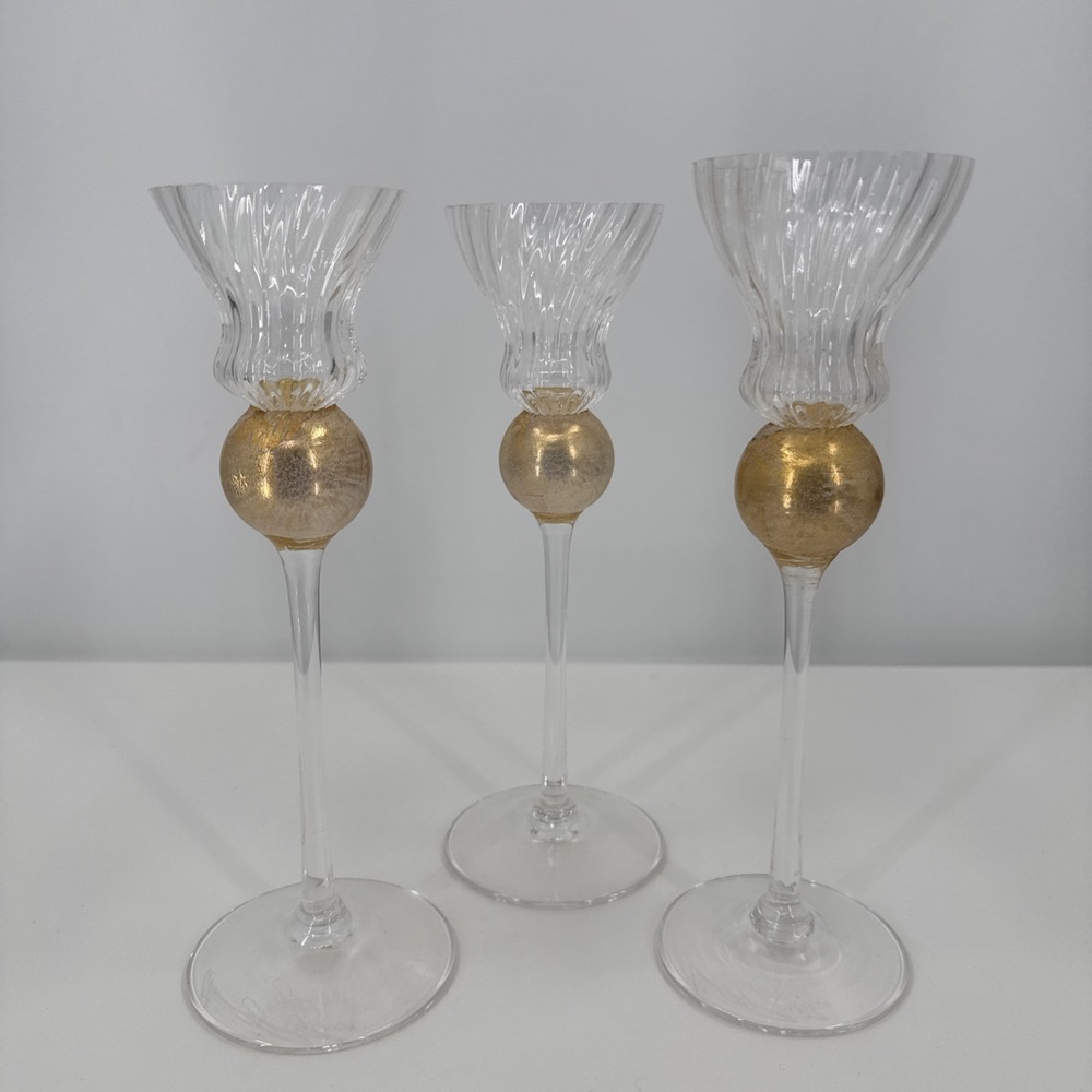 Union Street Glass Manhattan Collection Candlesticks Art Glass Signed‎ Gold EACH